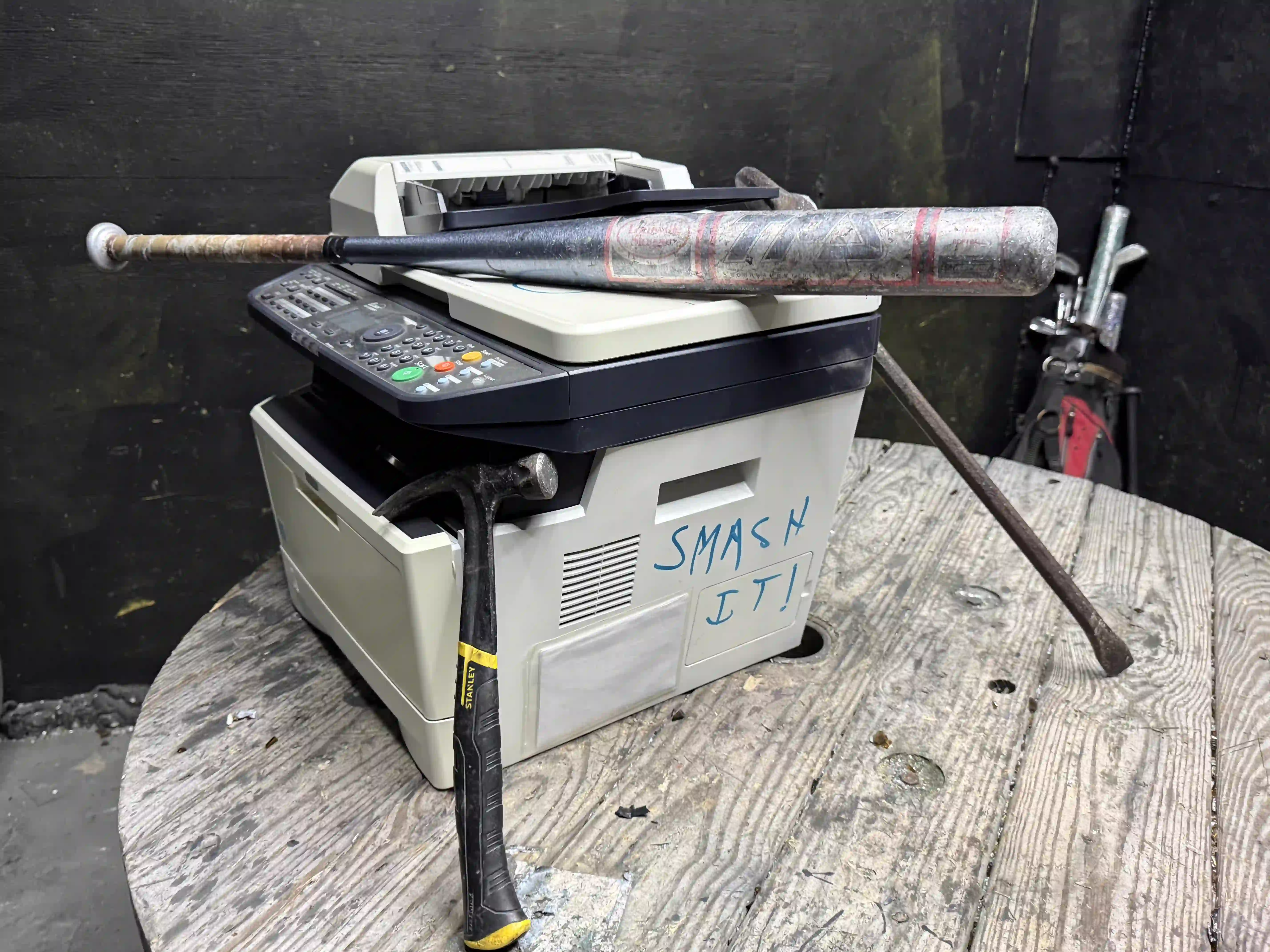 Printer ready for the smash room at Anger Management 785